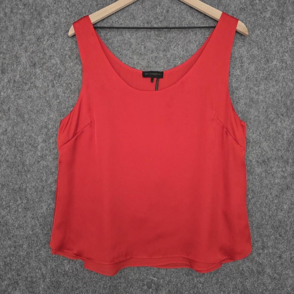 Donna‎ Karan Tank Top Womens L Red Scoop Neck Double Layer Satin Camisole